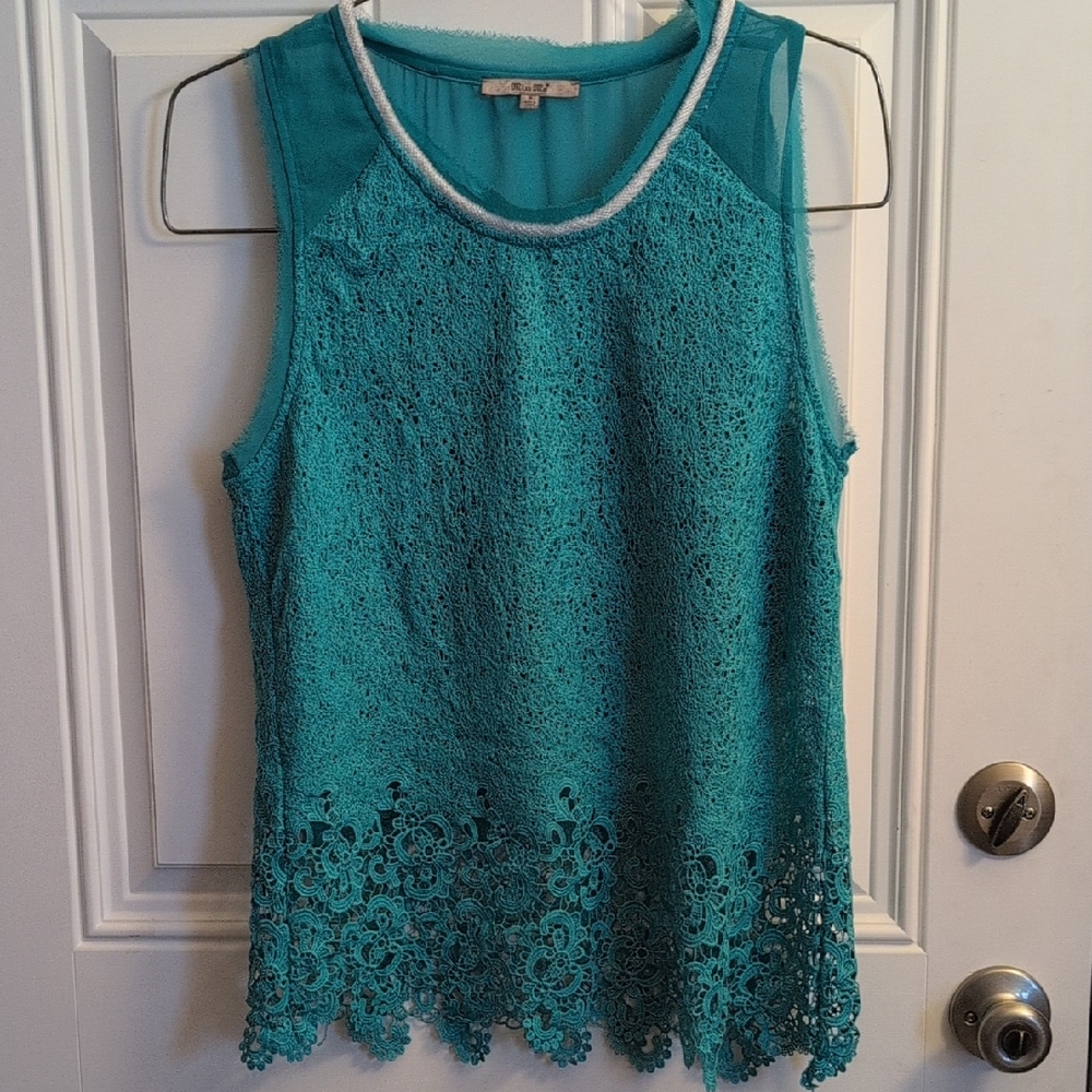 Miss Me Turquoise Lace Sleeveless Top